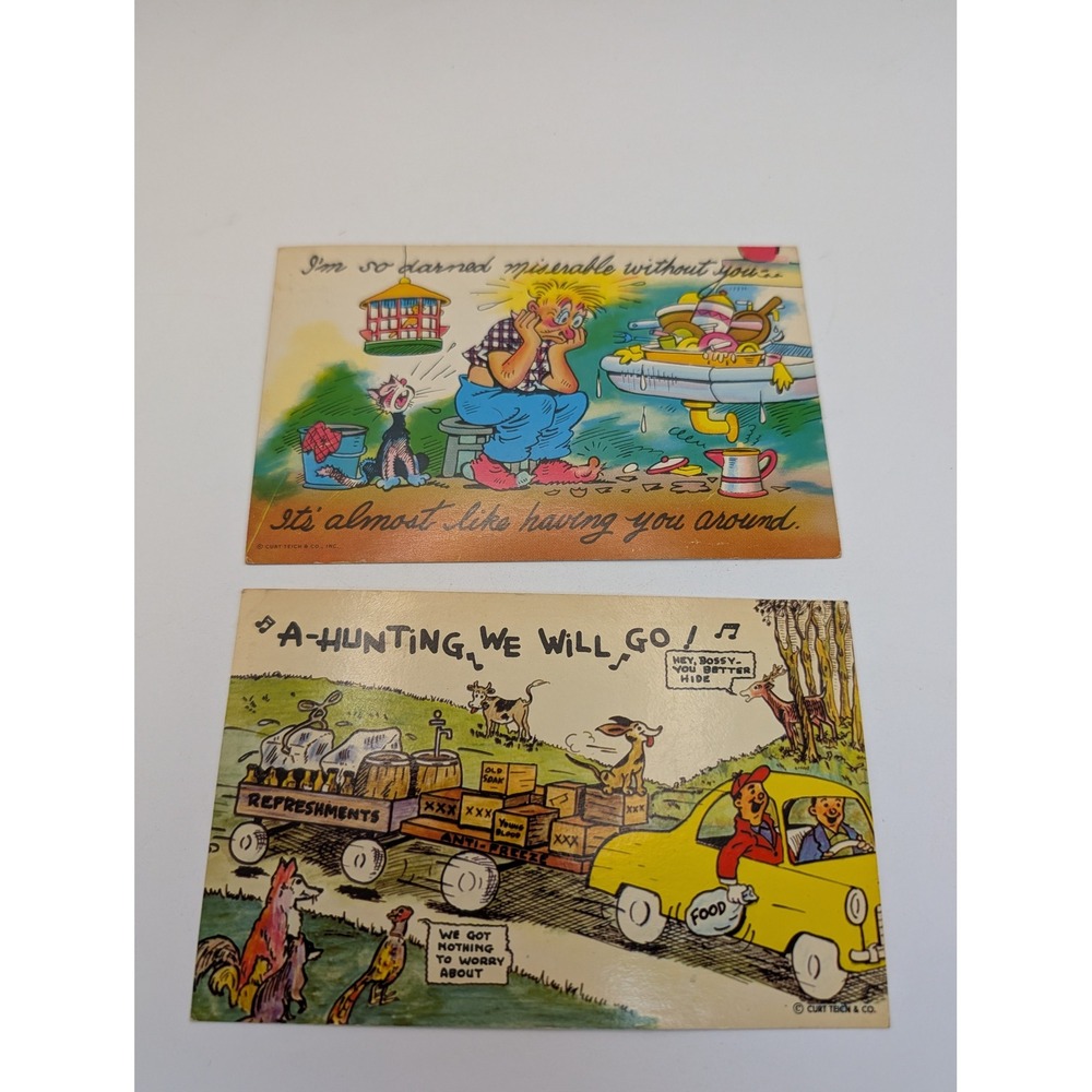 Vintage 1960s Curt Teich Comic Postcards Set of 2 Humorous Mid-Century Ephemera